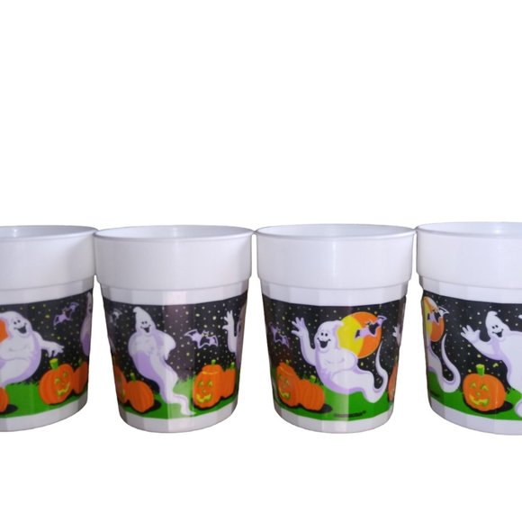 Vintage Plastic Halloween Tumbler Cup Lot of 4 Ghosts and Pumpkin Cups amscan - Picture 1 of 9